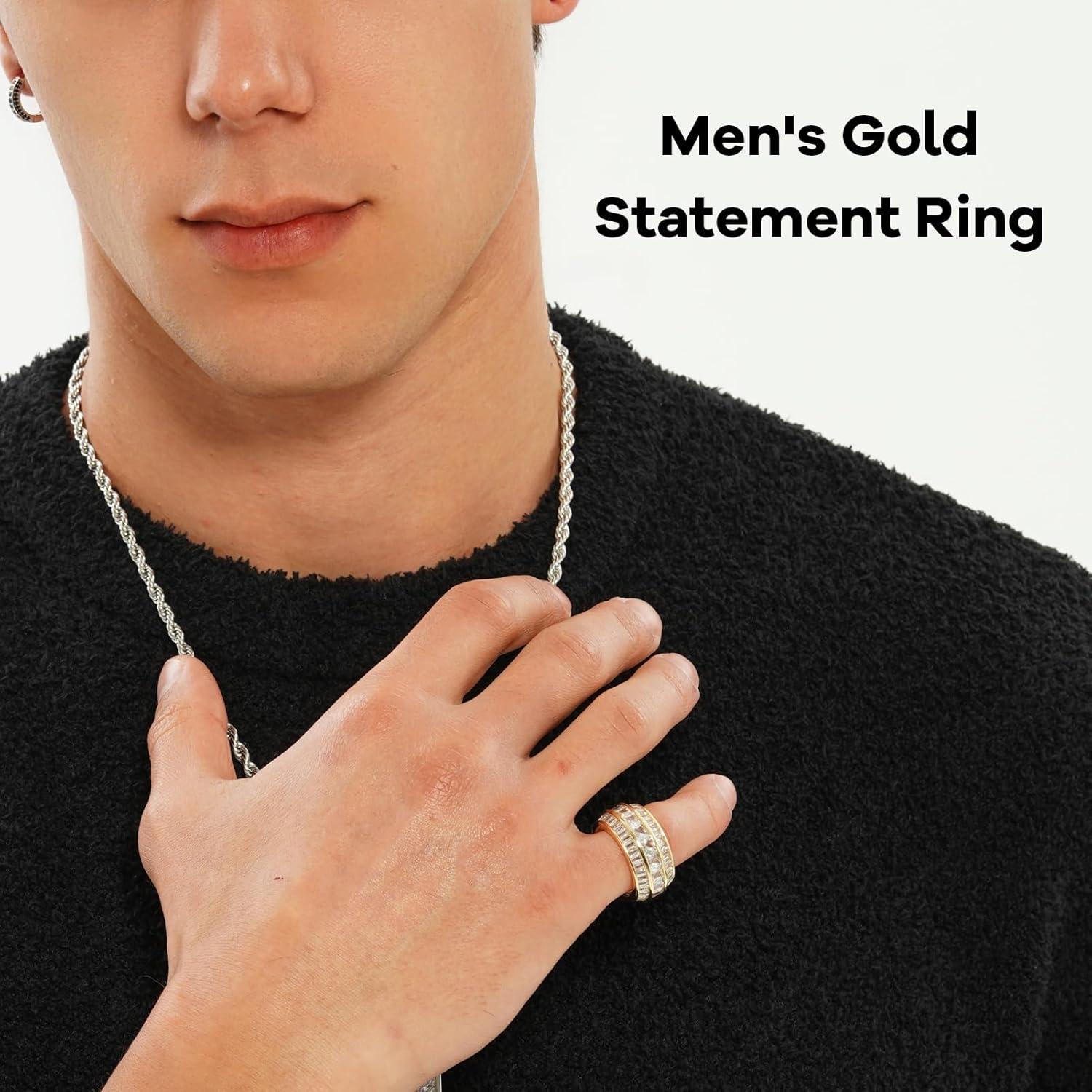 imageTOPGRILLZ Diamond Wedding Rings For Men 5A Cubic Zirconia 14K Gold Silver Promise Engagement Wedding Band Pinky Rings For MenGold