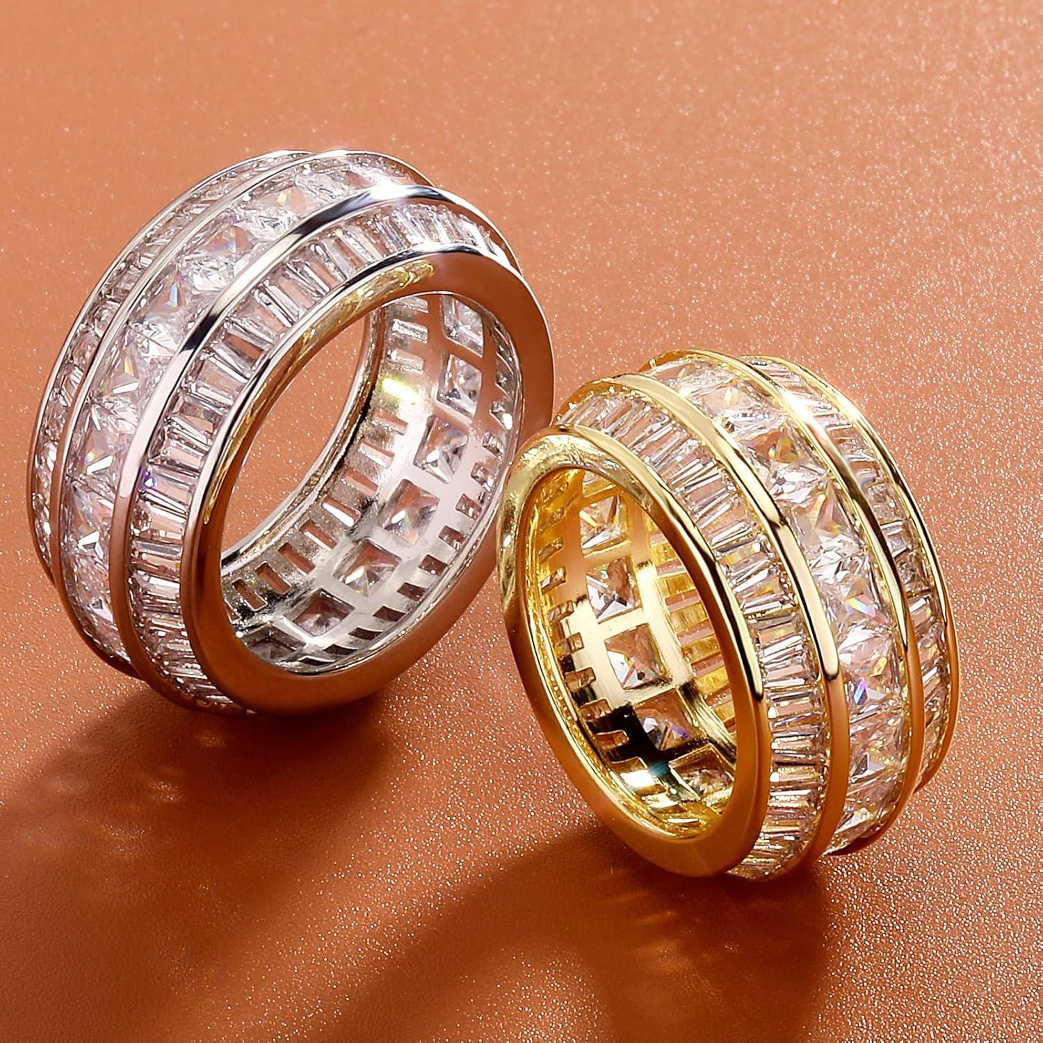 imageTOPGRILLZ Diamond Wedding Rings For Men 5A Cubic Zirconia 14K Gold Silver Promise Engagement Wedding Band Pinky Rings For MenSilver