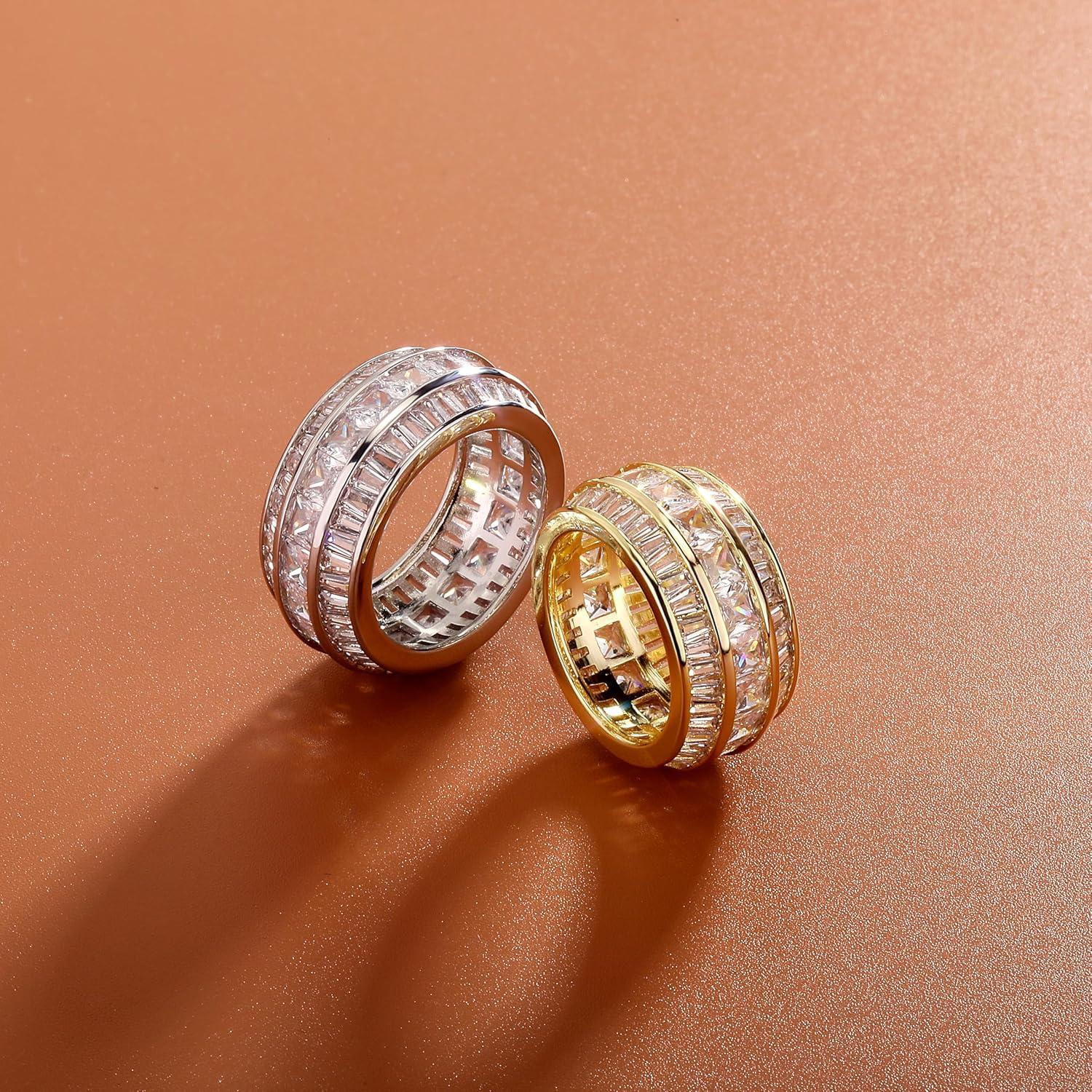 imageTOPGRILLZ Diamond Wedding Rings For Men 5A Cubic Zirconia 14K Gold Silver Promise Engagement Wedding Band Pinky Rings For MenSilver