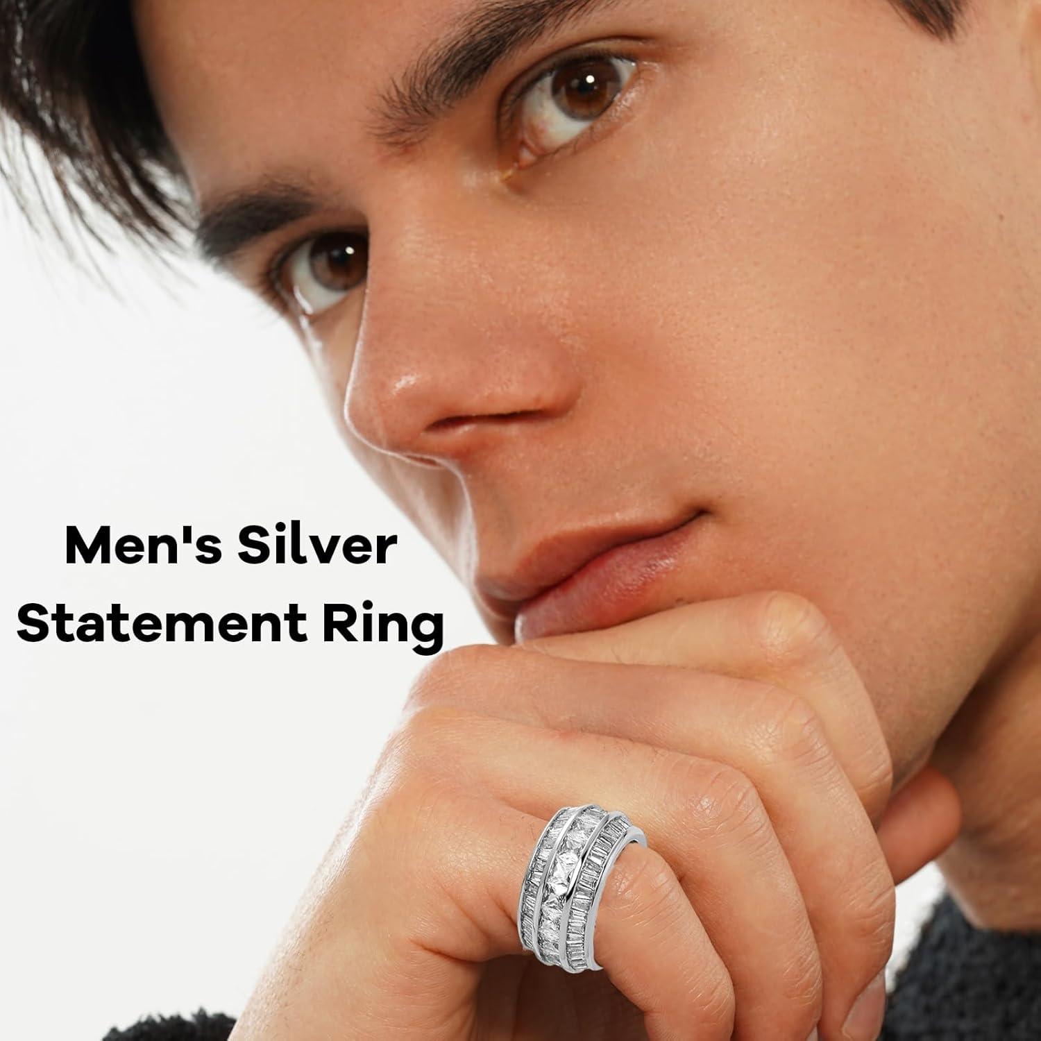 imageTOPGRILLZ Diamond Wedding Rings For Men 5A Cubic Zirconia 14K Gold Silver Promise Engagement Wedding Band Pinky Rings For MenSilver