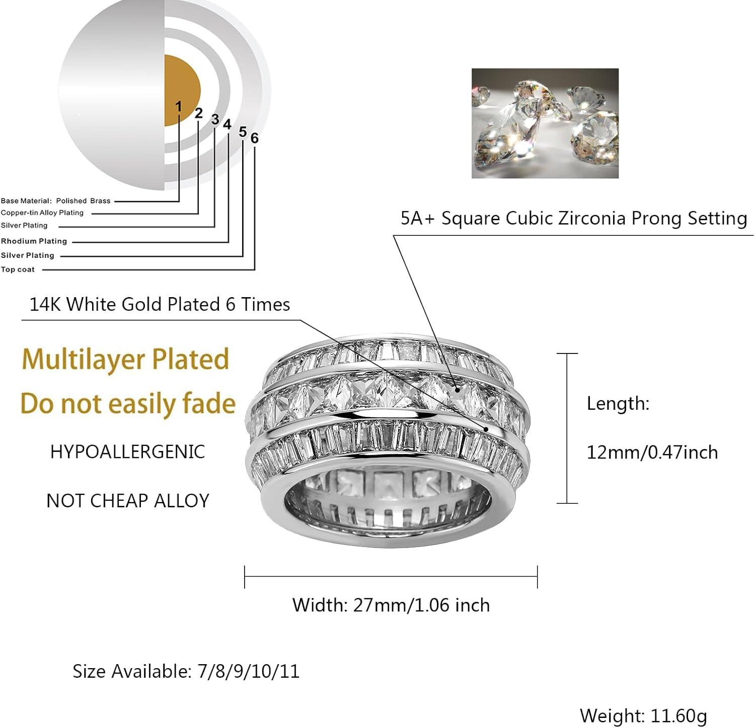 imageTOPGRILLZ Diamond Wedding Rings For Men 5A Cubic Zirconia 14K Gold Silver Promise Engagement Wedding Band Pinky Rings For MenSilver