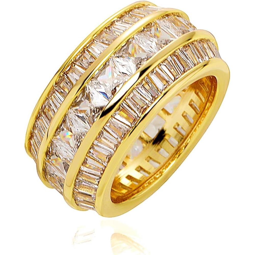 imageTOPGRILLZ Diamond Wedding Rings For Men 5A Cubic Zirconia 14K Gold Silver Promise Engagement Wedding Band Pinky Rings For MenGold