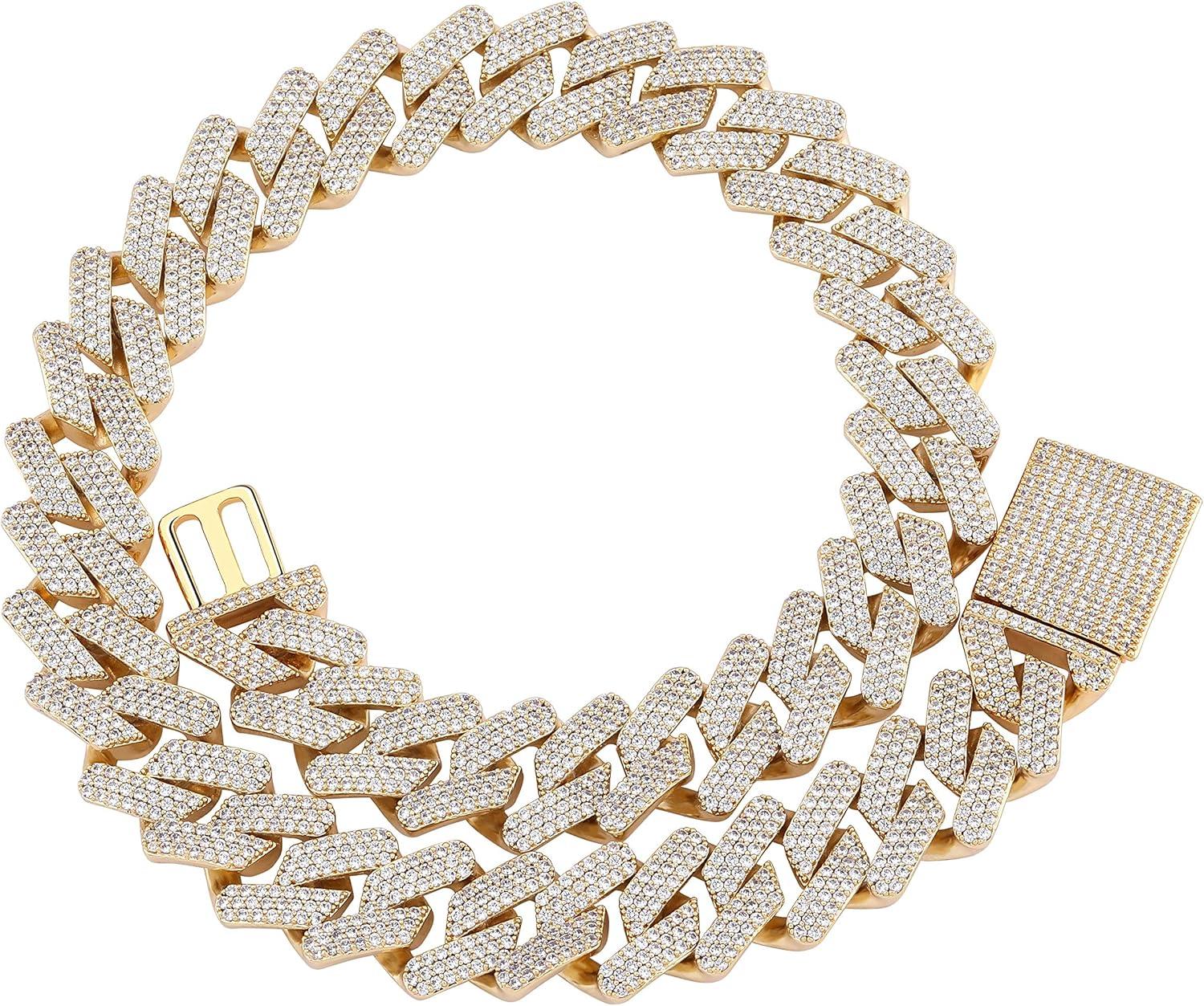 imageTOPGRILLZ 20mm 6 Times 14K Gold Plated Iced Out Lab Diamond Miami Cuban Link Chain Choker for Men with Box Clasp Hip Hopgoldplatedbrass
