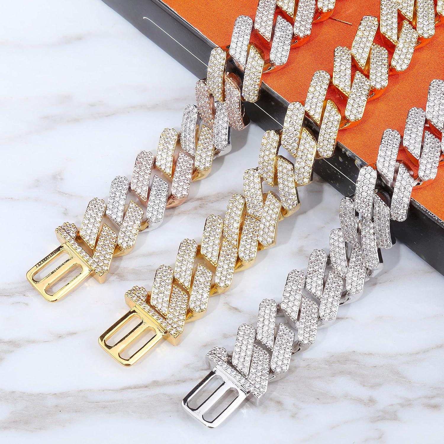 imageTOPGRILLZ 20mm 6 Times 14K Gold Plated Iced Out Lab Diamond Miami Cuban Link Chain Choker for Men with Box Clasp Hip Hopgoldplatedbrass