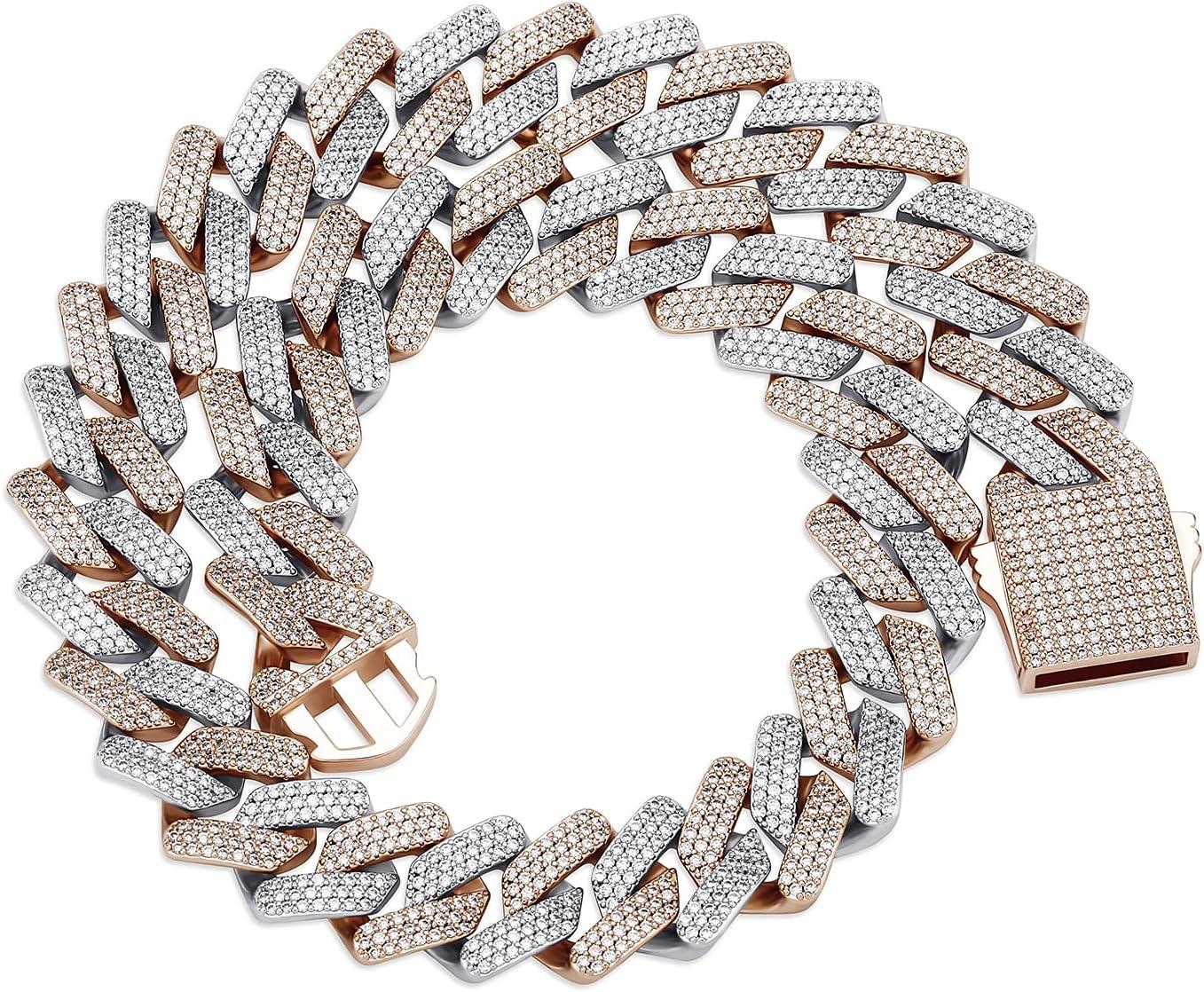 imageTOPGRILLZ 20mm 6 Times 14K Gold Plated Iced Out Lab Diamond Miami Cuban Link Chain Choker for Men with Box Clasp Hip Hoproseandwhitegold plated