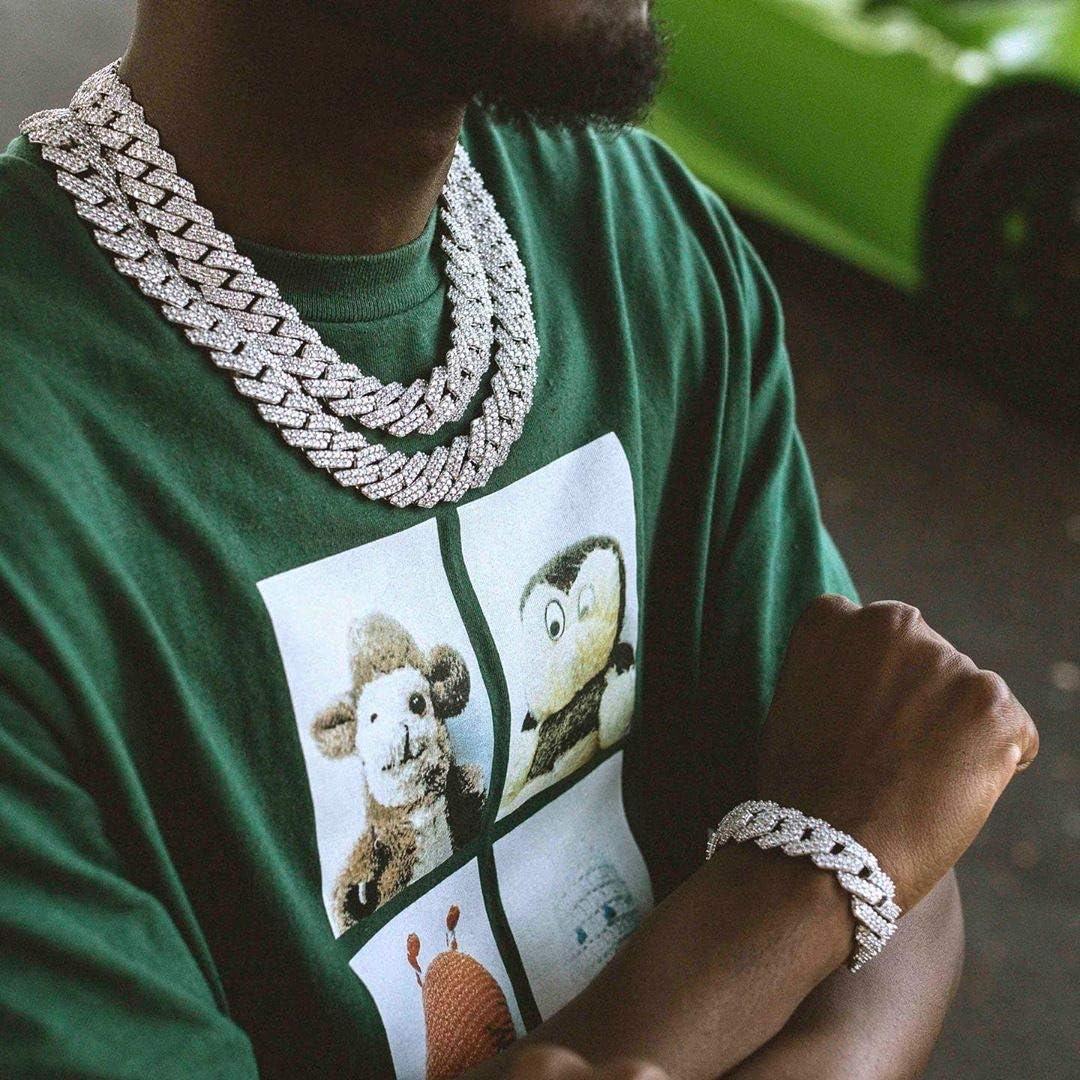 imageTOPGRILLZ 20mm 6 Times 14K Gold Plated Iced Out Lab Diamond Miami Cuban Link Chain Choker for Men with Box Clasp Hip Hoptricolorgoldplated