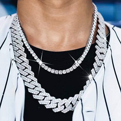 imageTOPGRILLZ 20mm 6 Times 14K Gold Plated Iced Out Lab Diamond Miami Cuban Link Chain Choker for Men with Box Clasp Hip Hoptricolorgoldplated