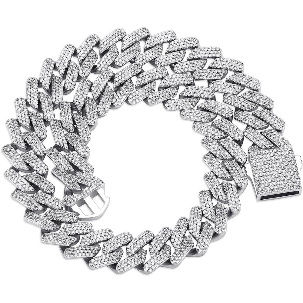 imageTOPGRILLZ 20mm 6 Times 14K Gold Plated Iced Out Lab Diamond Miami Cuban Link Chain Choker for Men with Box Clasp Hip Hoprhodiumplated