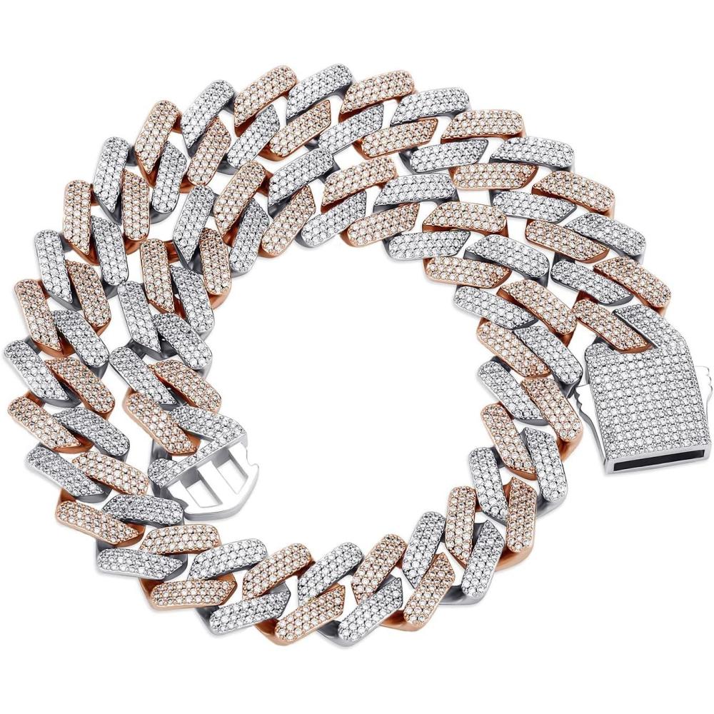imageTOPGRILLZ 20mm 6 Times 14K Gold Plated Iced Out Lab Diamond Miami Cuban Link Chain Choker for Men with Box Clasp Hip Hoproseandwhitegold plated