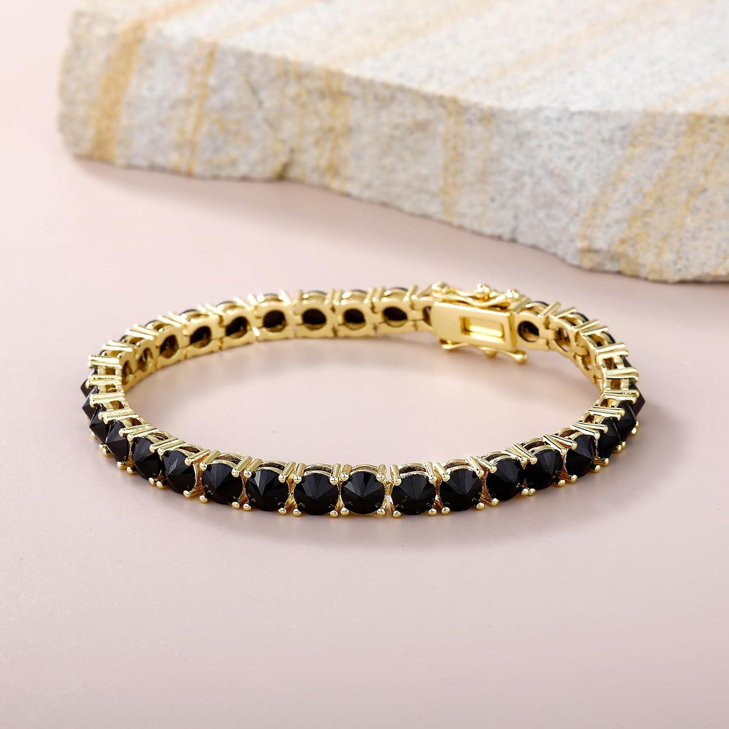 imageTOPGRILLZ Tennis Bracelets for Women 1 Row 5 mm Cubic Zirconia Mens Bracelet Iced out ReverseSet Stone Box Clasp Anniversary Fashion Jewelry 658 InchGold Black