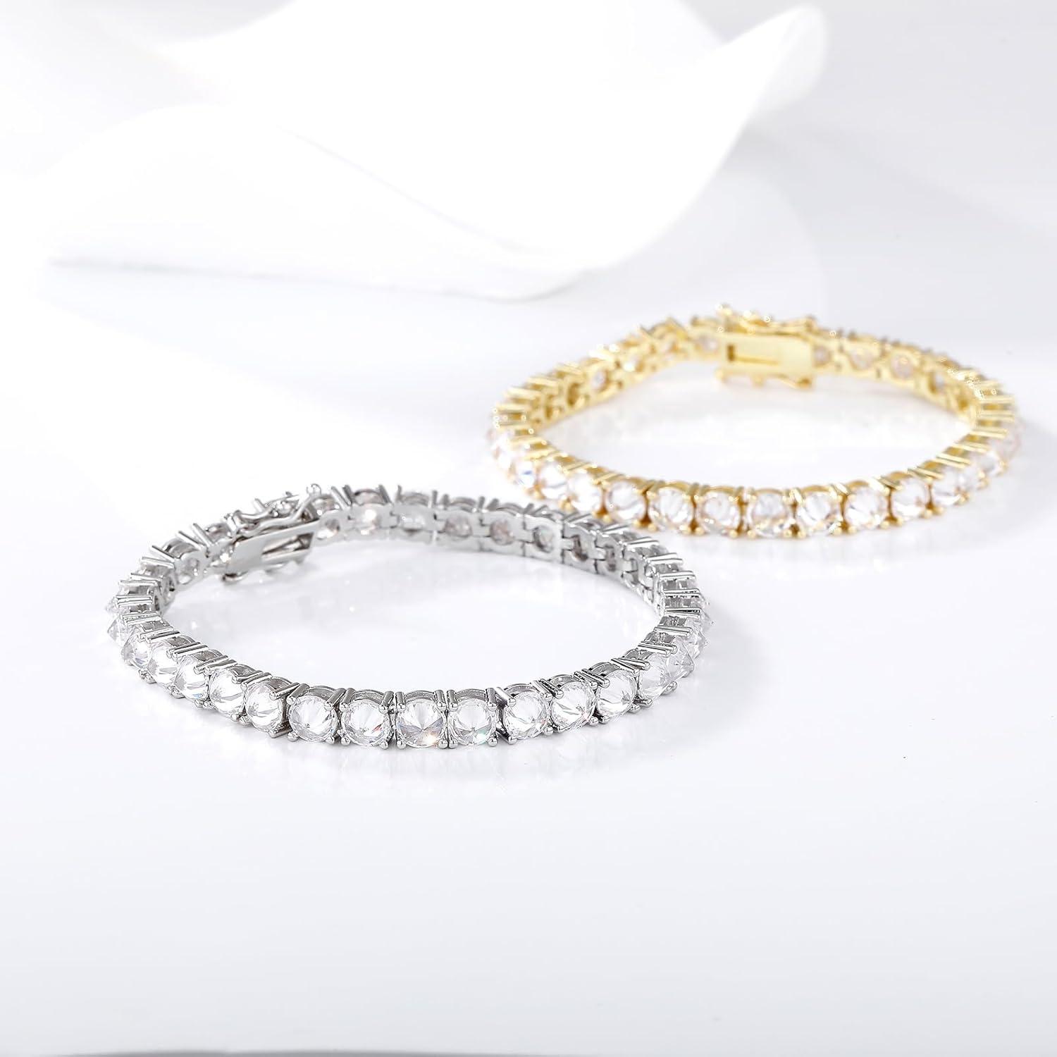 imageTOPGRILLZ Tennis Bracelets for Women 1 Row 5 mm Cubic Zirconia Mens Bracelet Iced out ReverseSet Stone Box Clasp Anniversary Fashion Jewelry 658 InchGold Clear