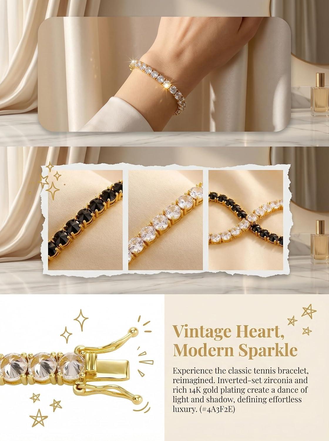 imageTOPGRILLZ Tennis Bracelets for Women 1 Row 5 mm Cubic Zirconia Mens Bracelet Iced out ReverseSet Stone Box Clasp Anniversary Fashion Jewelry 658 InchGold Clear