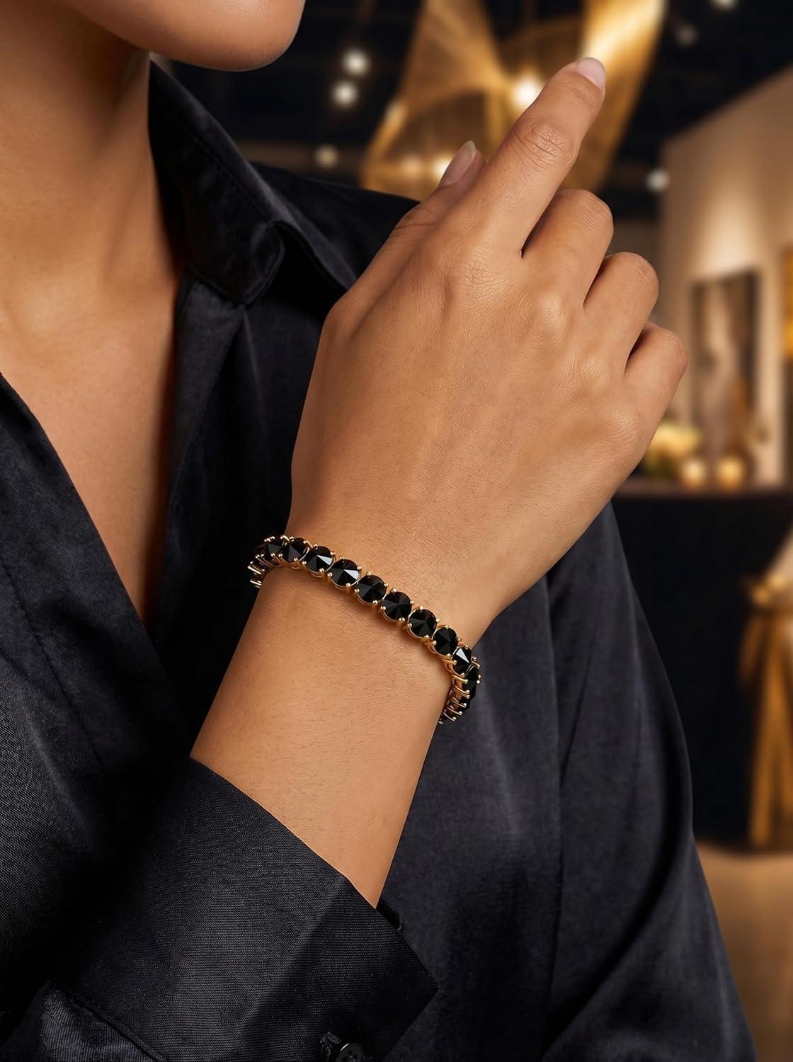 imageTOPGRILLZ Tennis Bracelets for Women 1 Row 5 mm Cubic Zirconia Mens Bracelet Iced out ReverseSet Stone Box Clasp Anniversary Fashion Jewelry 658 InchGold Black