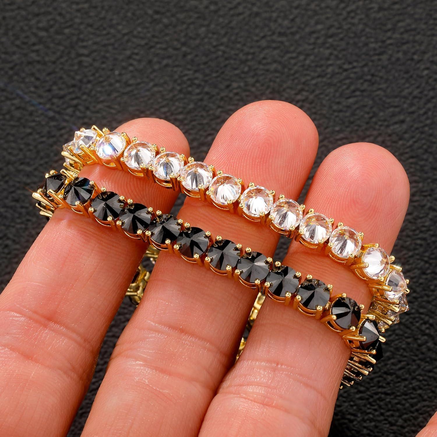 imageTOPGRILLZ Tennis Bracelets for Women 1 Row 5 mm Cubic Zirconia Mens Bracelet Iced out ReverseSet Stone Box Clasp Anniversary Fashion Jewelry 658 InchGold Clear