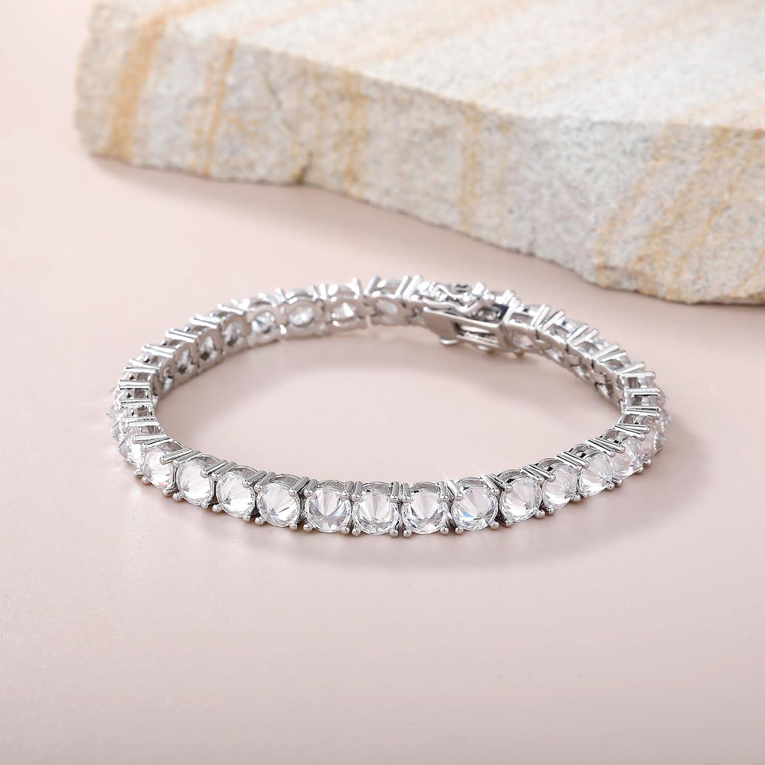 imageTOPGRILLZ Tennis Bracelets for Women 1 Row 5 mm Cubic Zirconia Mens Bracelet Iced out ReverseSet Stone Box Clasp Anniversary Fashion Jewelry 658 InchSilver Clear