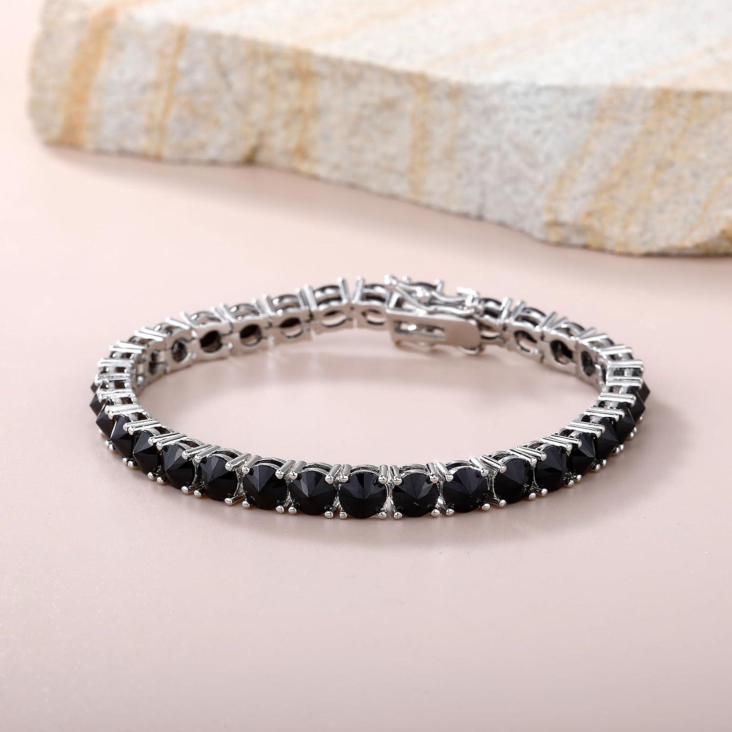 imageTOPGRILLZ Tennis Bracelets for Women 1 Row 5 mm Cubic Zirconia Mens Bracelet Iced out ReverseSet Stone Box Clasp Anniversary Fashion Jewelry 658 InchSilver Black