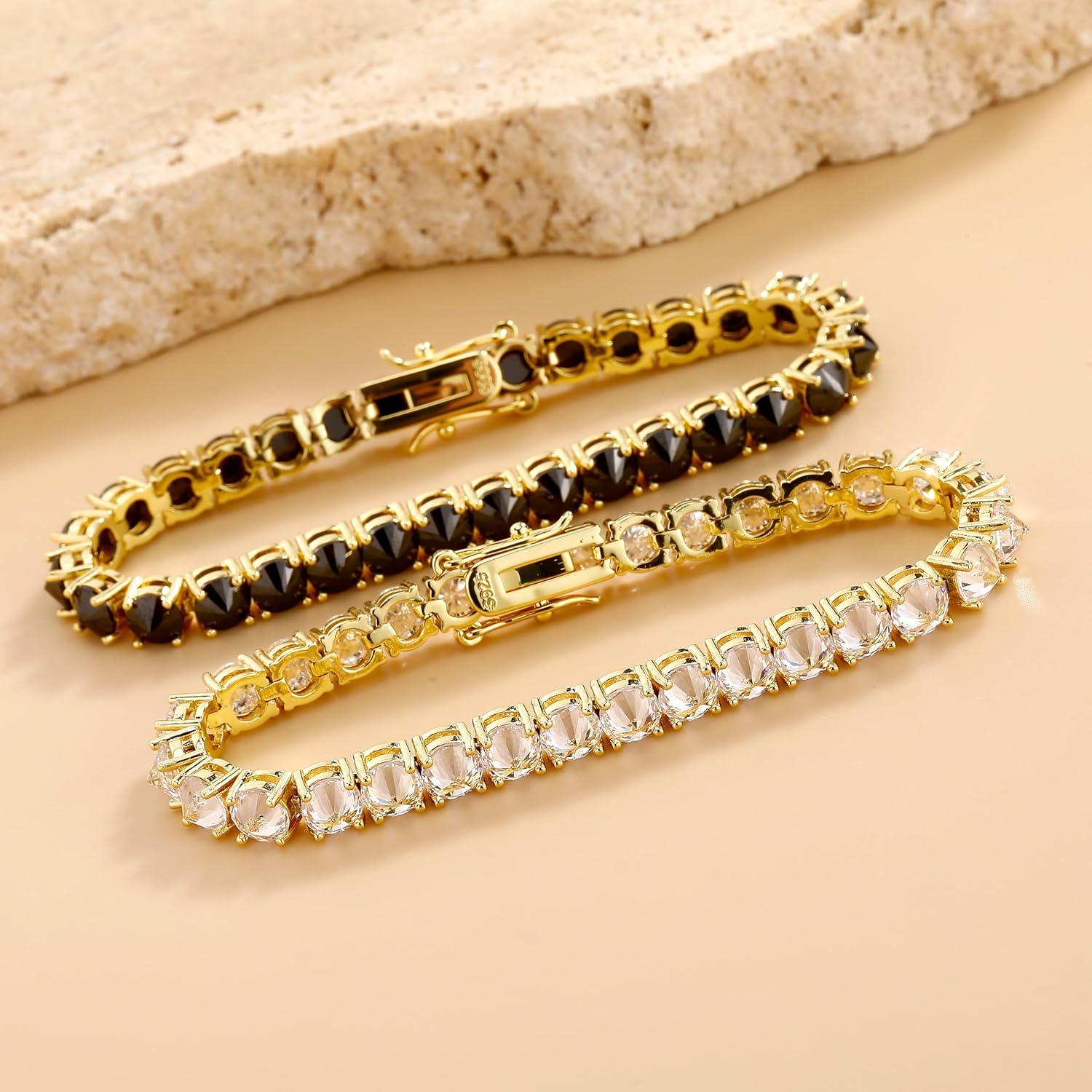 imageTOPGRILLZ Tennis Bracelets for Women 1 Row 5 mm Cubic Zirconia Mens Bracelet Iced out ReverseSet Stone Box Clasp Anniversary Fashion Jewelry 658 InchSilver Black