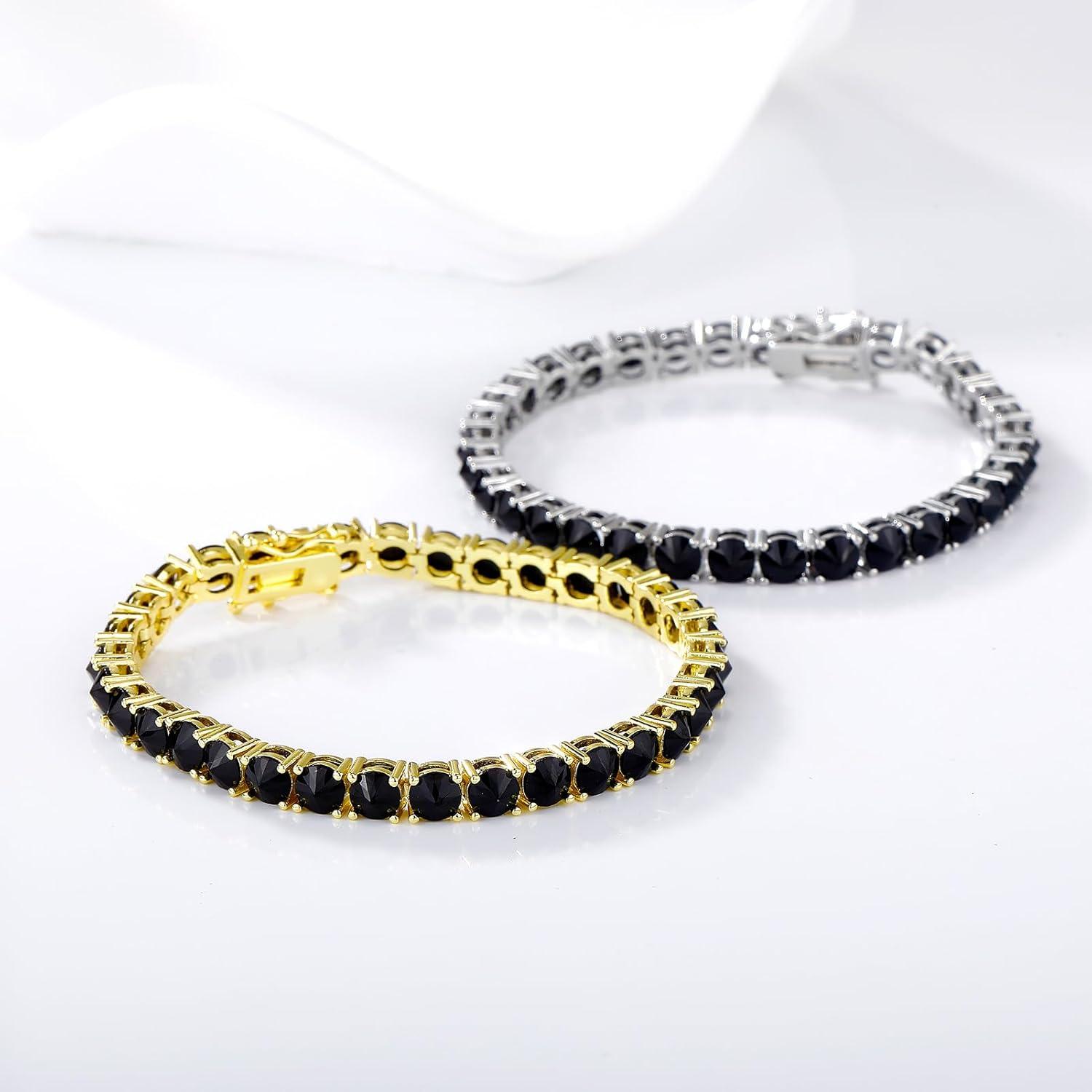 imageTOPGRILLZ Tennis Bracelets for Women 1 Row 5 mm Cubic Zirconia Mens Bracelet Iced out ReverseSet Stone Box Clasp Anniversary Fashion Jewelry 658 InchSilver Black