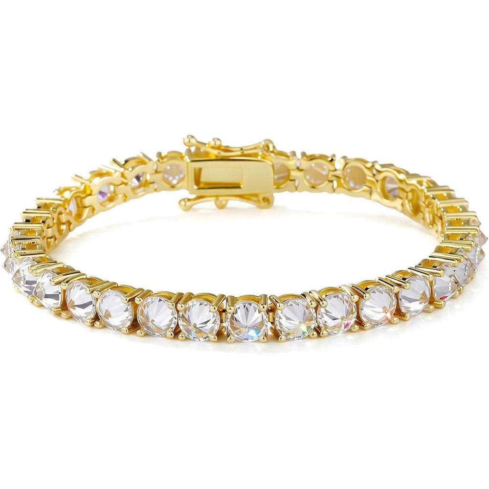 imageTOPGRILLZ Tennis Bracelets for Women 1 Row 5 mm Cubic Zirconia Mens Bracelet Iced out ReverseSet Stone Box Clasp Anniversary Fashion Jewelry 658 InchGold Clear