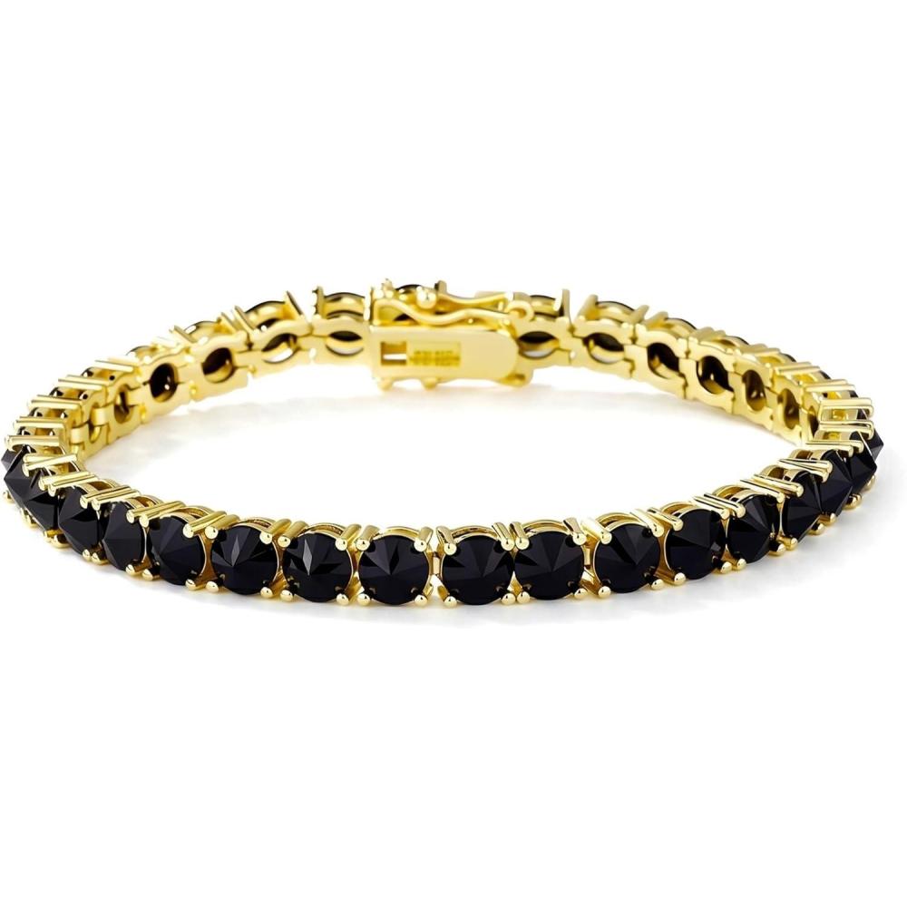 imageTOPGRILLZ Tennis Bracelets for Women 1 Row 5 mm Cubic Zirconia Mens Bracelet Iced out ReverseSet Stone Box Clasp Anniversary Fashion Jewelry 658 InchGold Black