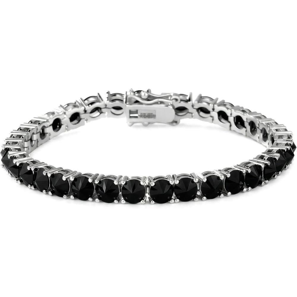 imageTOPGRILLZ Tennis Bracelets for Women 1 Row 5 mm Cubic Zirconia Mens Bracelet Iced out ReverseSet Stone Box Clasp Anniversary Fashion Jewelry 658 InchSilver Black