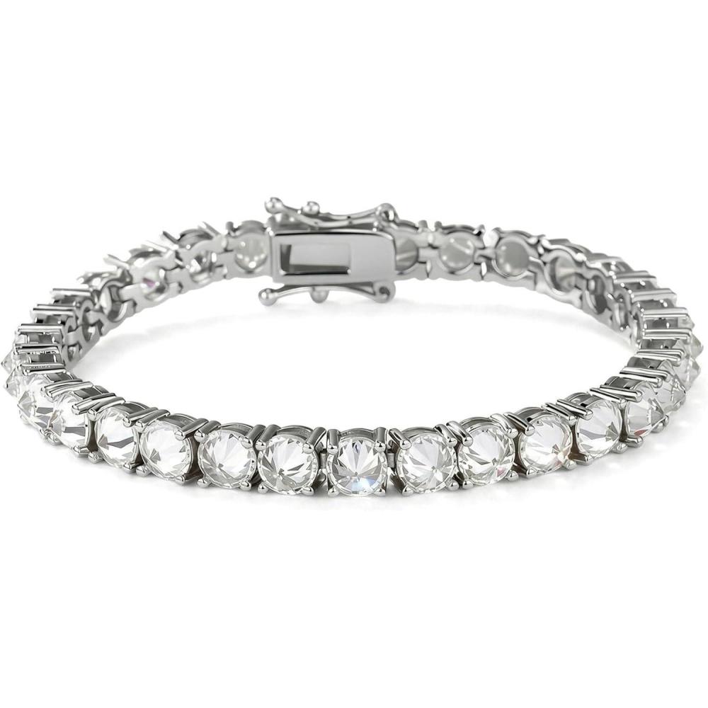 imageTOPGRILLZ Tennis Bracelets for Women 1 Row 5 mm Cubic Zirconia Mens Bracelet Iced out ReverseSet Stone Box Clasp Anniversary Fashion Jewelry 658 InchSilver Clear