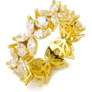 TOPGRILLZ Flower Band Rings for Women – 9 mm Cubic Zirconia Eternity Style Chunky Ring, Marquise and Round Stone, Fashion Jewelry Size 6-10(Gold Tone)