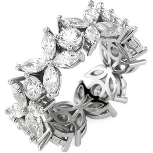 TOPGRILLZ Flower Band Rings for Women – 9 mm Cubic Zirconia Eternity Style Chunky Ring, Marquise and Round Stone, Fashion Jewelry Size 6-10(Silver Tone)