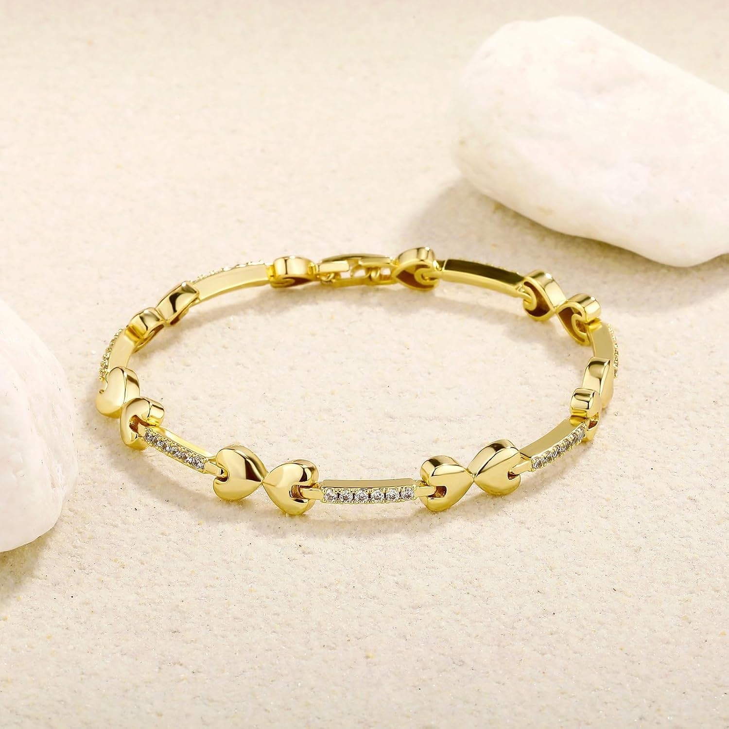 image:imageTOPGRILLZ Anklets for Women 2 mm Heart Bows Design 14K Gold Plated 5A Cubic Zirconia Ankle Bracelets with Fold Over Clasp Summer Beach Jewelry 8 IN 9 IN 10 INGolden9 inches