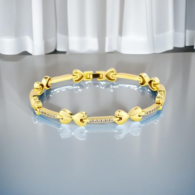 image:imageTOPGRILLZ Anklets for Women 2 mm Heart Bows Design 14K Gold Plated 5A Cubic Zirconia Ankle Bracelets with Fold Over Clasp Summer Beach Jewelry 8 IN 9 IN 10 INGolden10 inches