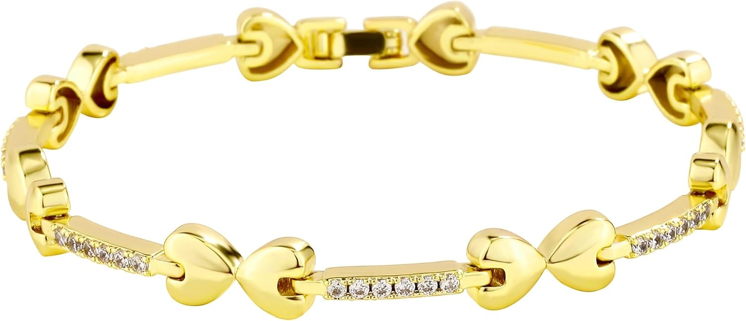 image:imageTOPGRILLZ Anklets for Women 2 mm Heart Bows Design 14K Gold Plated 5A Cubic Zirconia Ankle Bracelets with Fold Over Clasp Summer Beach Jewelry 8 IN 9 IN 10 INGolden 8 inches