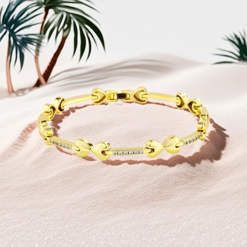 image:imageTOPGRILLZ Anklets for Women 2 mm Heart Bows Design 14K Gold Plated 5A Cubic Zirconia Ankle Bracelets with Fold Over Clasp Summer Beach Jewelry 8 IN 9 IN 10 INGolden85 inches