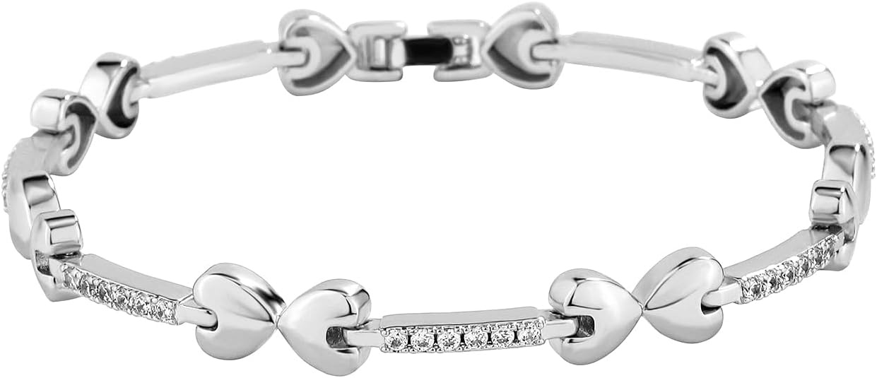 image:imageTOPGRILLZ Anklets for Women 2 mm Heart Bows Design 14K Gold Plated 5A Cubic Zirconia Ankle Bracelets with Fold Over Clasp Summer Beach Jewelry 8 IN 9 IN 10 INSilvery9 inches