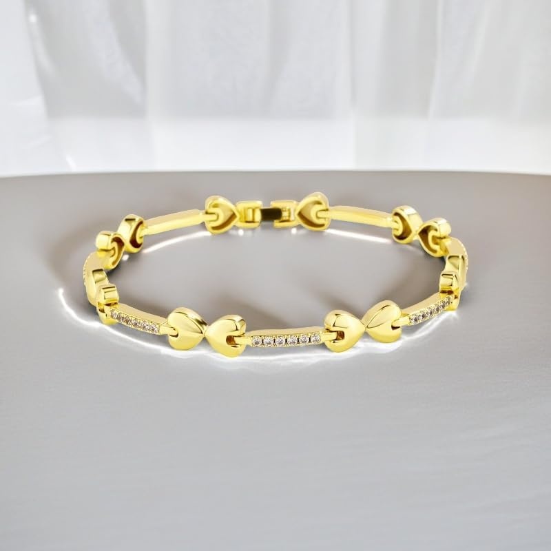 image:imageTOPGRILLZ Anklets for Women 2 mm Heart Bows Design 14K Gold Plated 5A Cubic Zirconia Ankle Bracelets with Fold Over Clasp Summer Beach Jewelry 8 IN 9 IN 10 INGolden85 inches