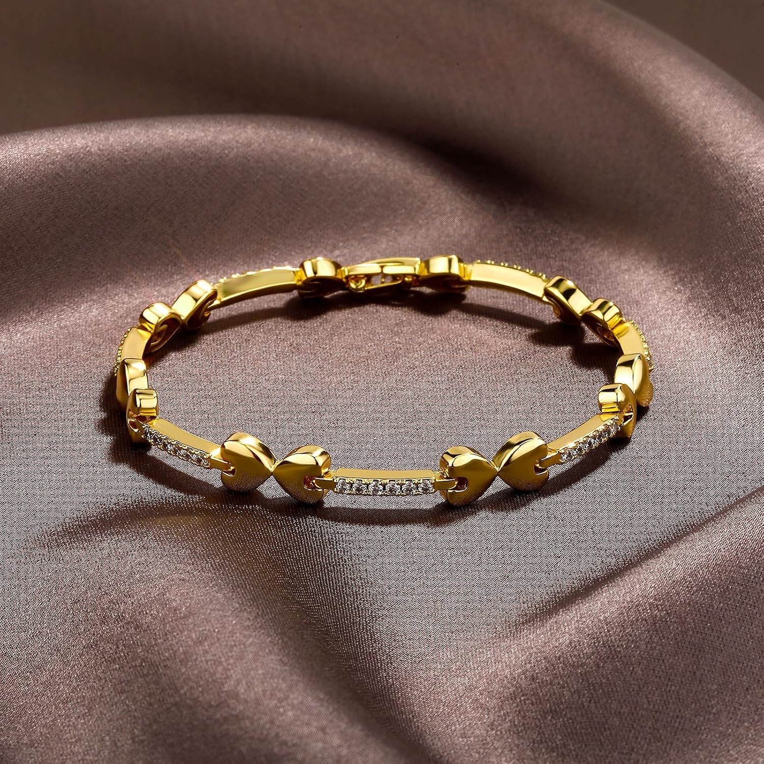 image:imageTOPGRILLZ Anklets for Women 2 mm Heart Bows Design 14K Gold Plated 5A Cubic Zirconia Ankle Bracelets with Fold Over Clasp Summer Beach Jewelry 8 IN 9 IN 10 INGolden9 inches