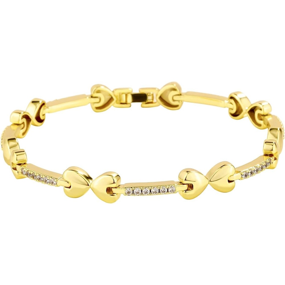 image:imageTOPGRILLZ Anklets for Women 2 mm Heart Bows Design 14K Gold Plated 5A Cubic Zirconia Ankle Bracelets with Fold Over Clasp Summer Beach Jewelry 8 IN 9 IN 10 INGolden10 inches
